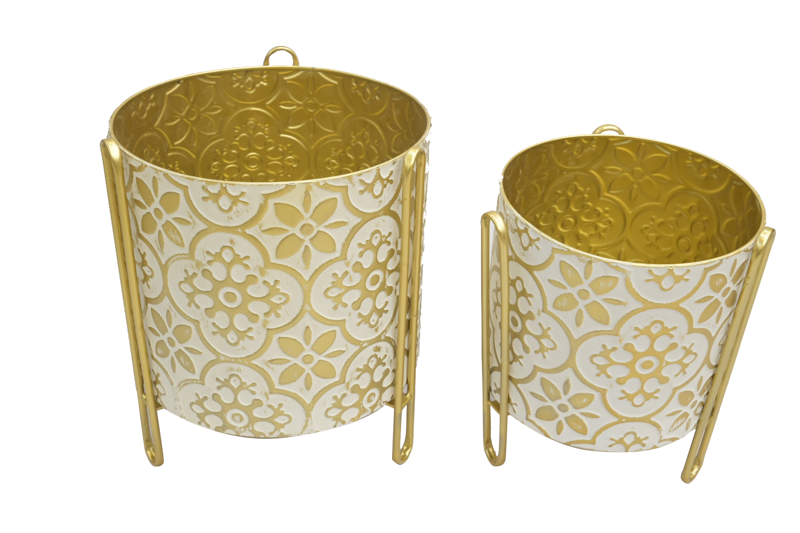 Gold Floral Vases with Short Legs (2 Pcs Set)