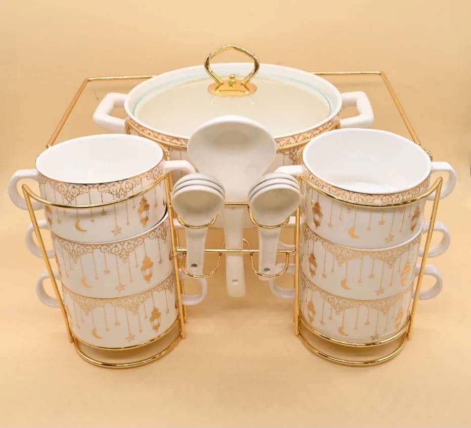 Nordic ceramic soup pot binaural soup bowl set restaurant household  tableware candle heating insulation iron frame