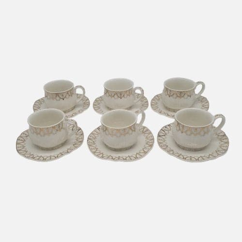 Elegant White Small Tea Cup & Saucer 6pc Set