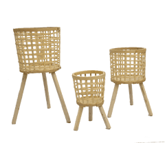 Bamboo Woven Flower Pot with Wooden Legs (3 Pcs Set)