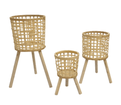 Bamboo Woven Flower Pot with Wooden Legs (3 Pcs Set)