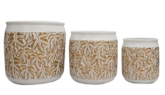 Brown Leaf Ceramic Flower Pot (3 pcs set)