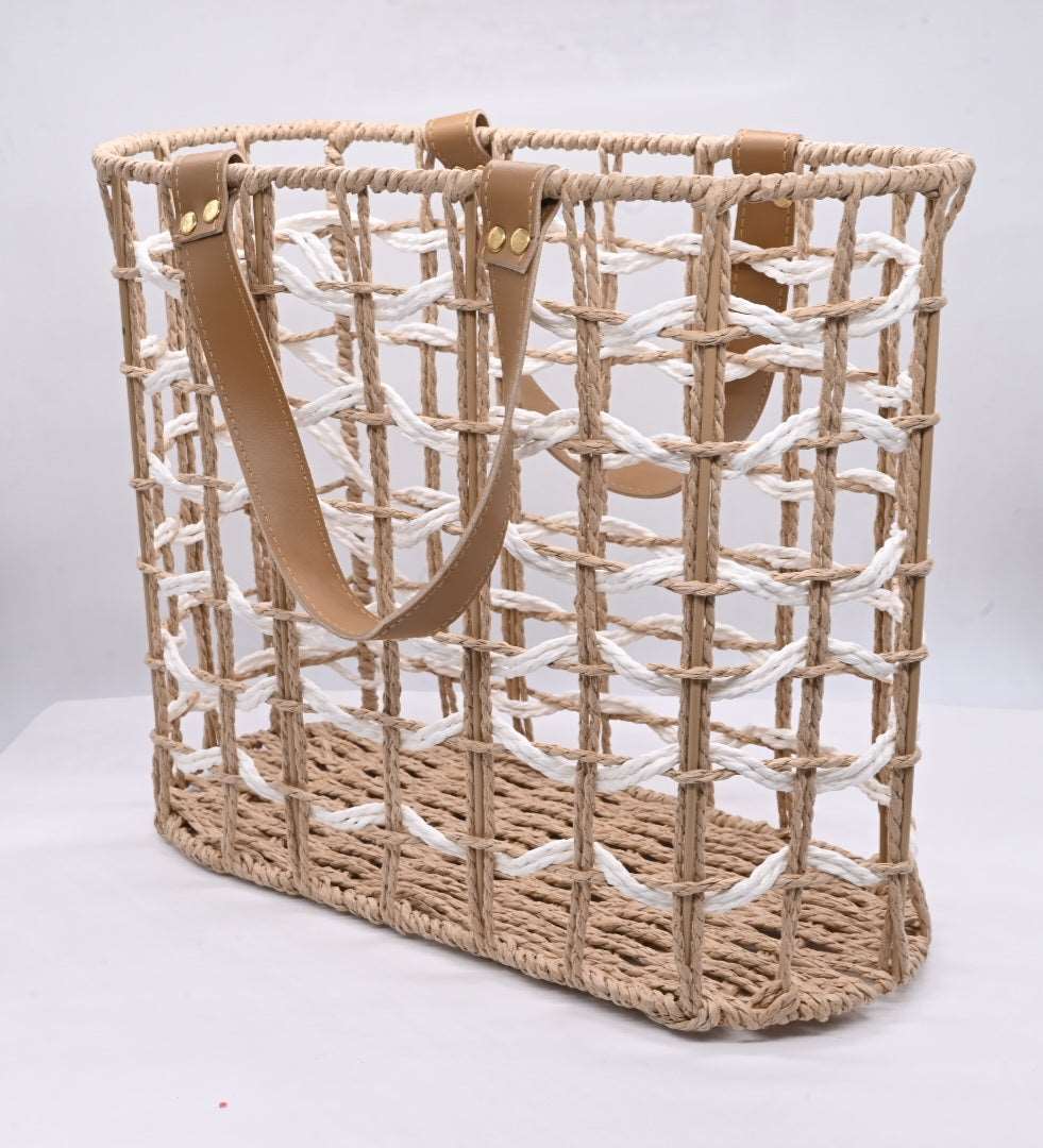 Brown and White Jute Basket with Handles (2 pcs set)