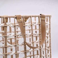 Brown and White Jute Basket with Handles (2 pcs set)