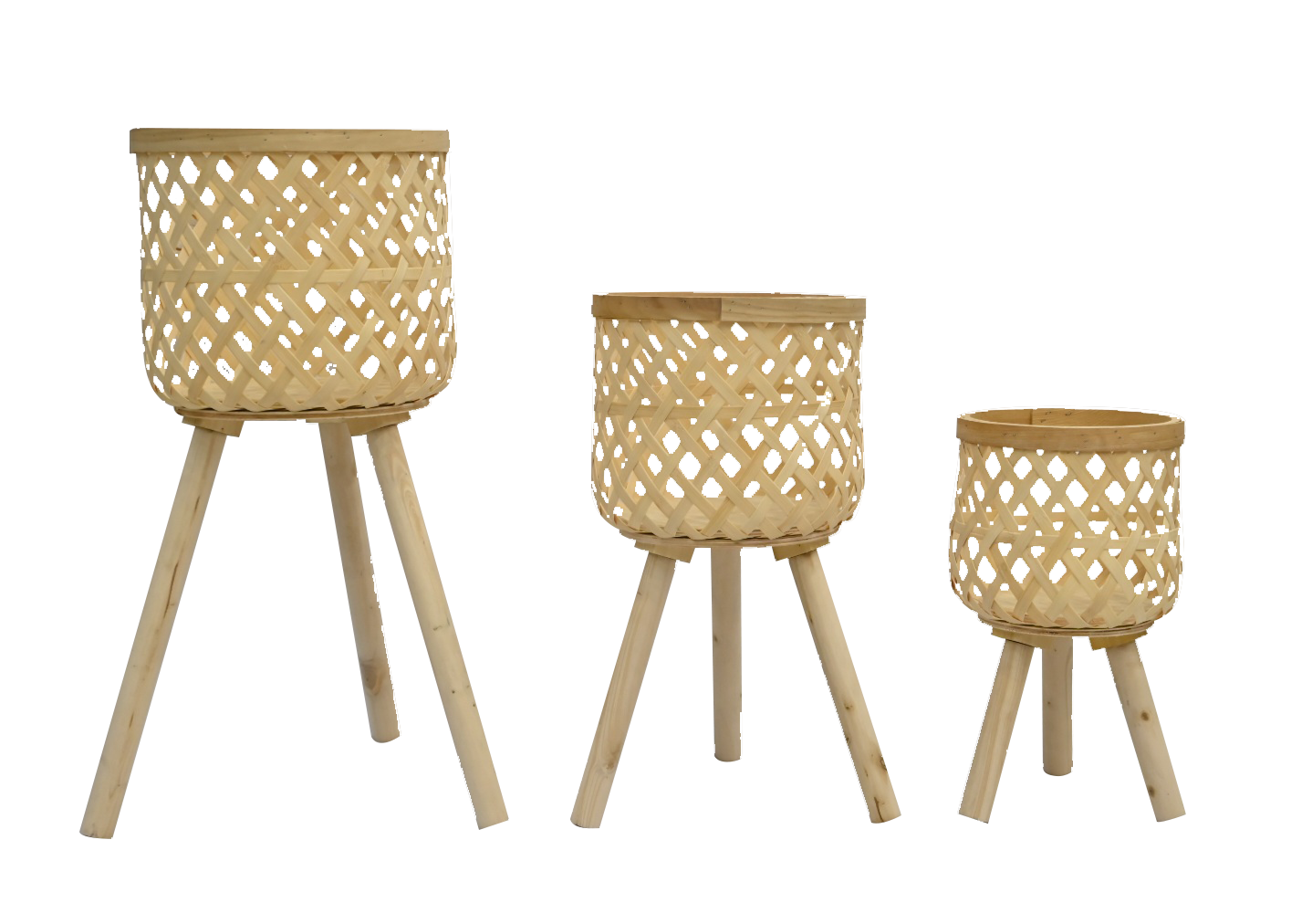 Woven Bamboo Floor Baskets with Wood Legs (3 Pcs Set)