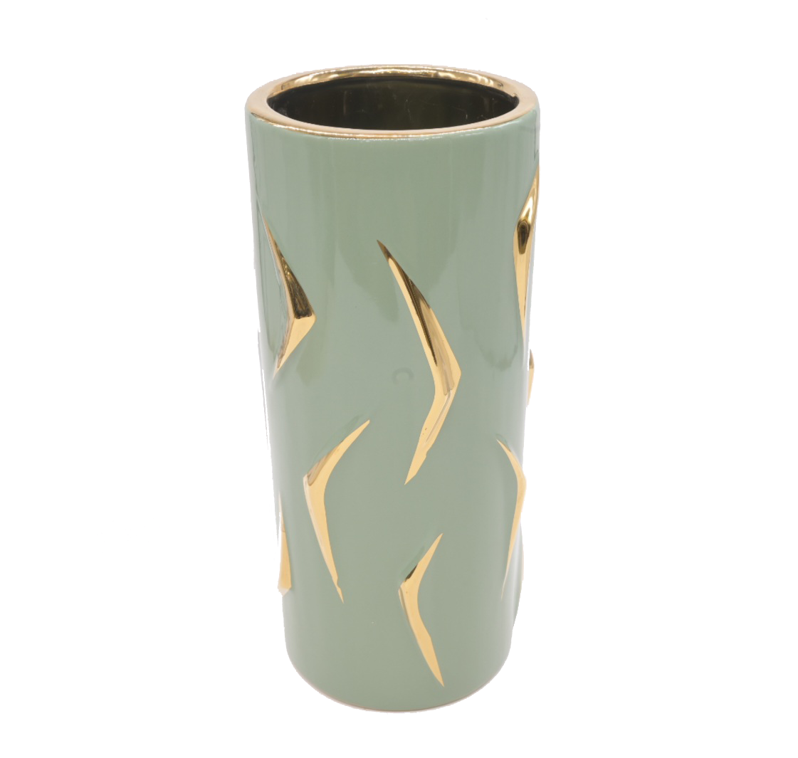 Matte green and gold floral vase (large)