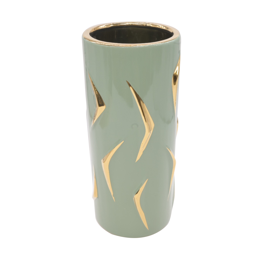 Matte green and gold floral vase (Small)