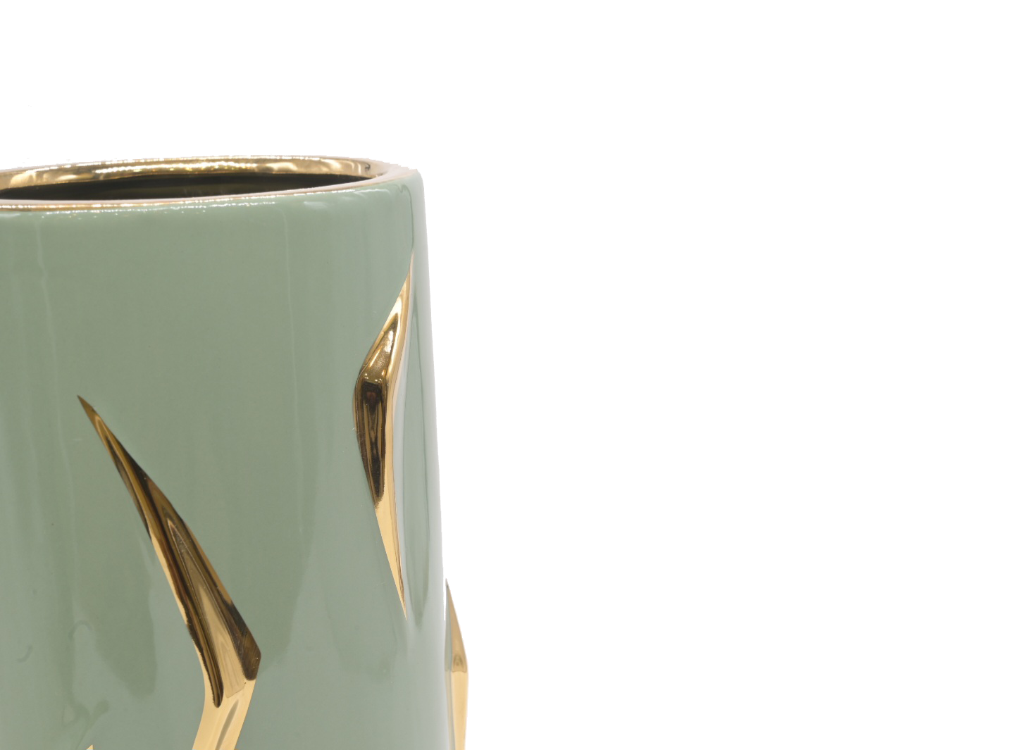 Matte green and gold floral vase (large)