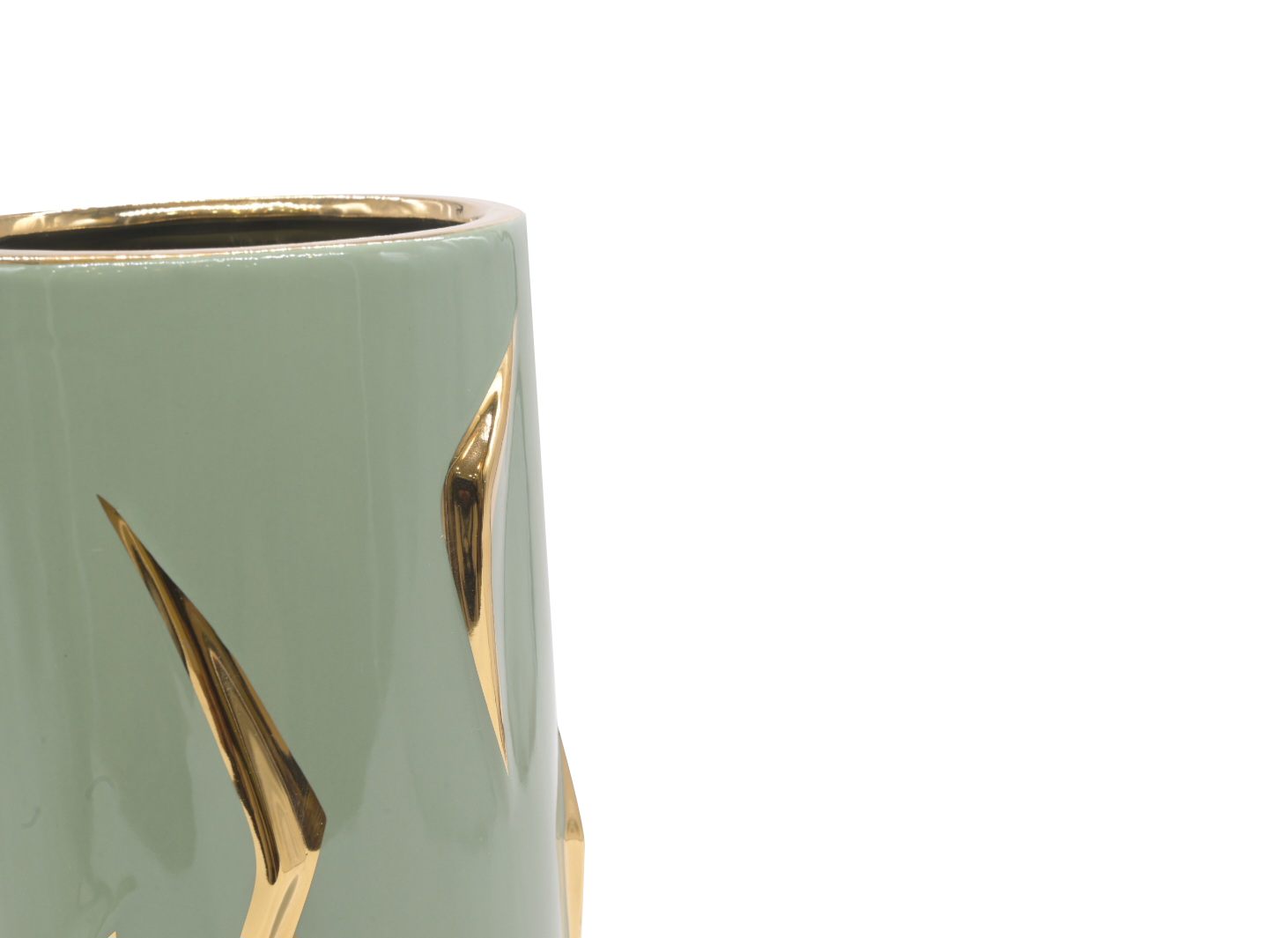 Matte green and gold floral vase (Small)