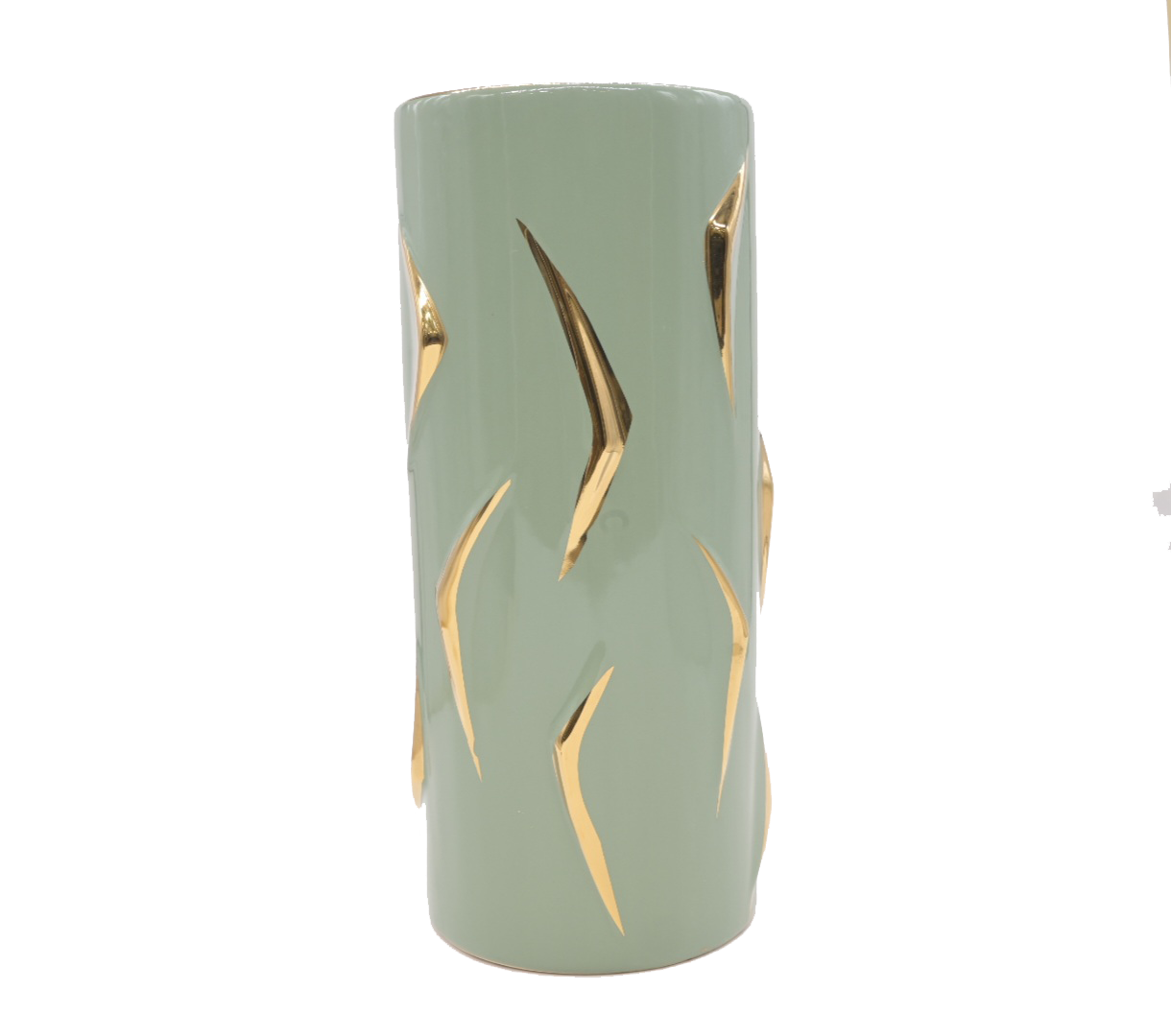 Matte green and gold floral vase (large)