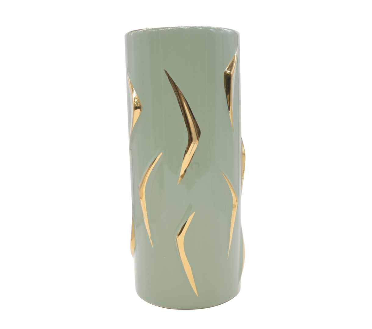 Matte green and gold floral vase (Small)