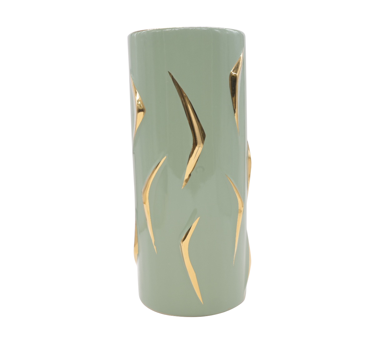 Matte green and gold floral vase (Medium)