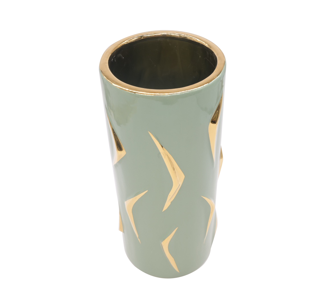 Matte green and gold floral vase (large)