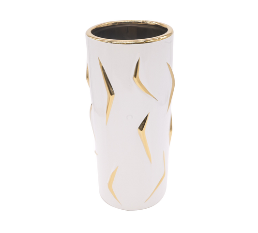 Matte white and gold floral vase (Large)