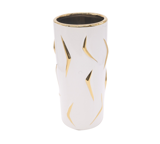 Matte white and gold floral vase (Medium)