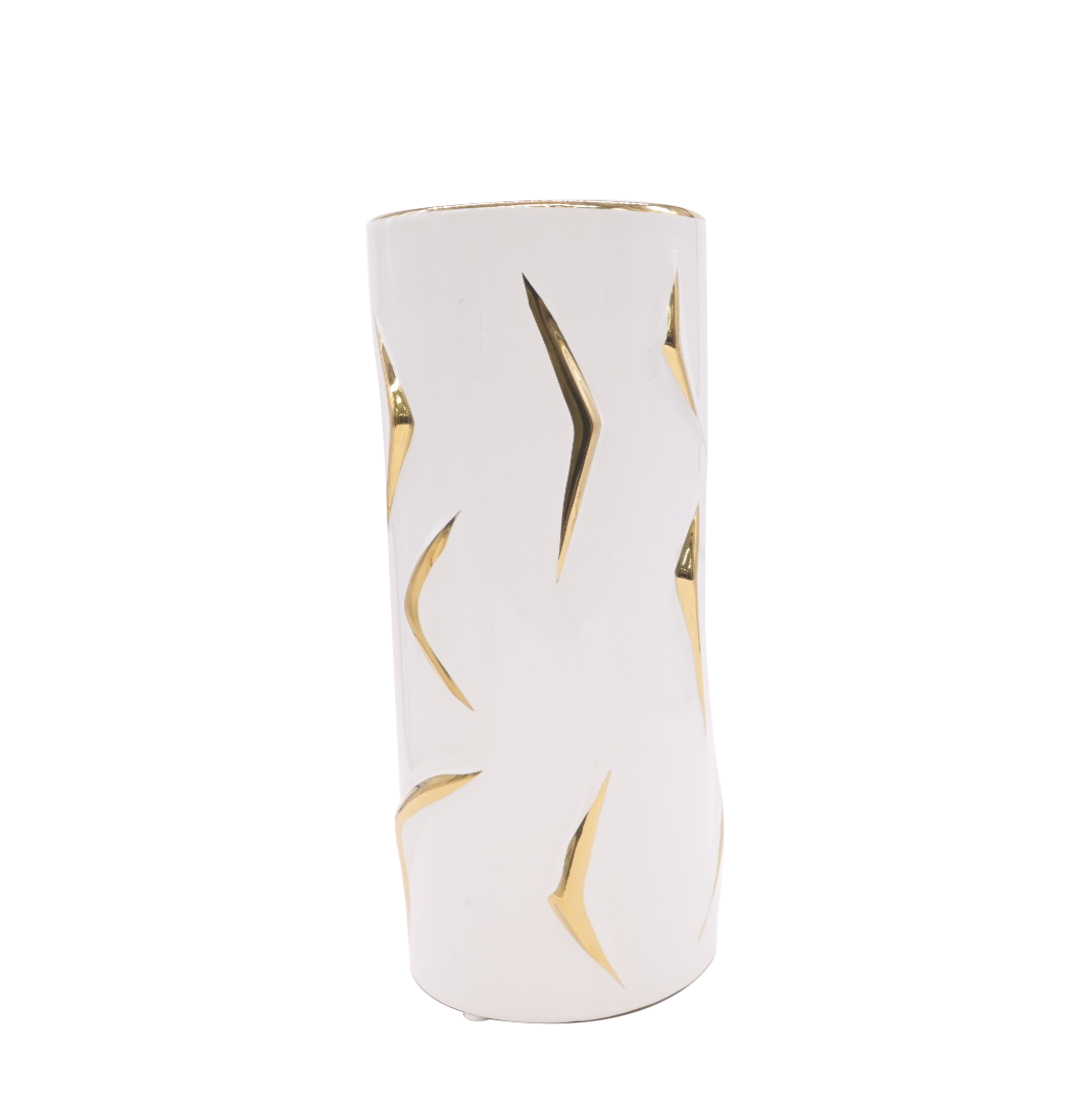 Matte white and gold floral vase (Large)