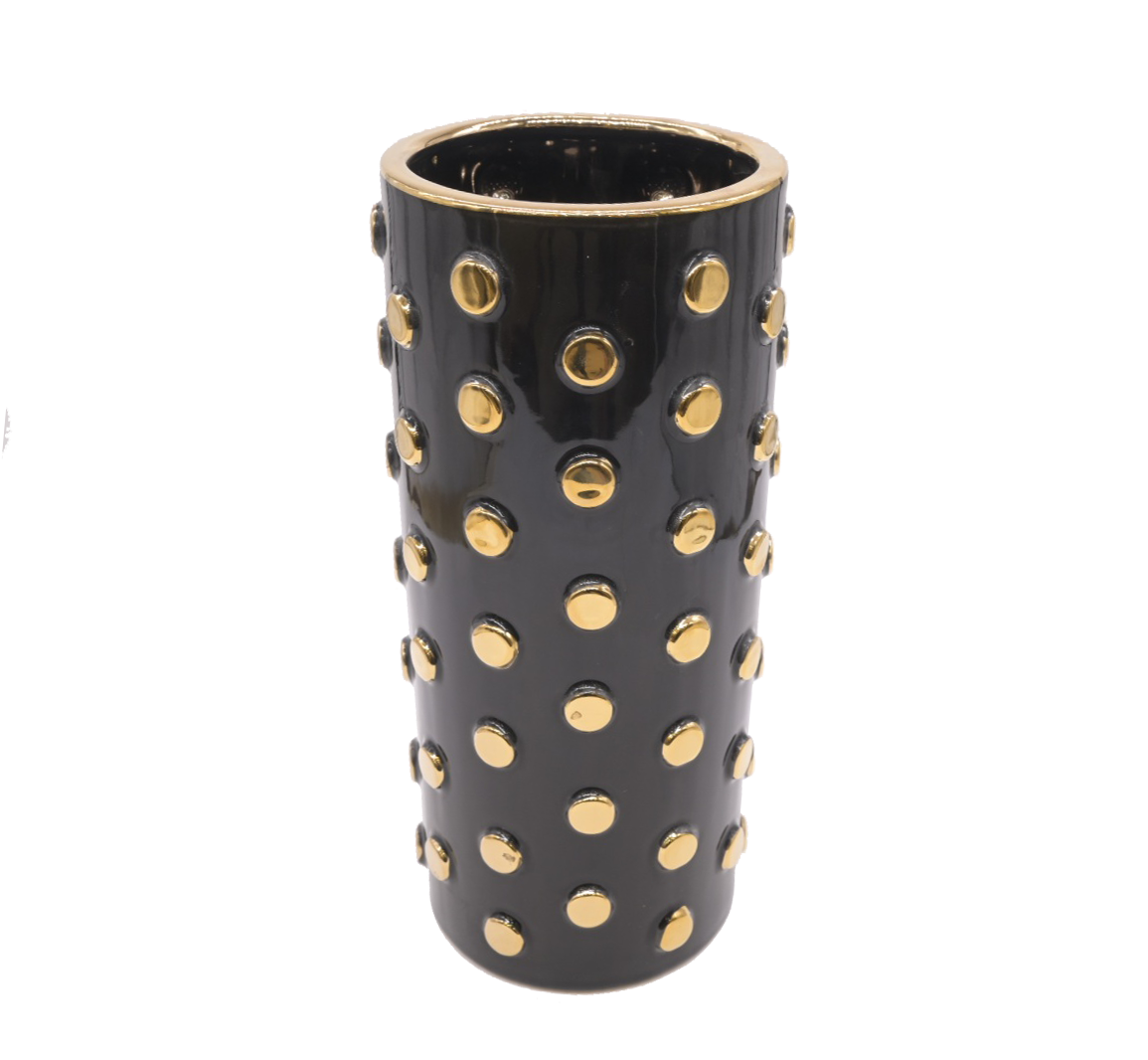 Matte black and gold floral vase