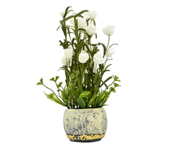Round Pot Planter with White flowers