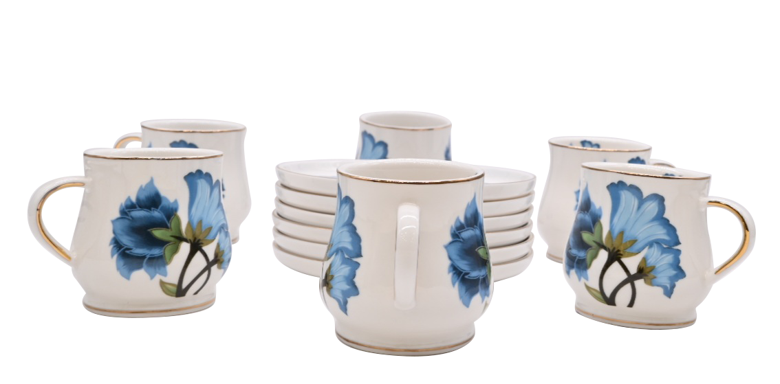 Elegant Blue Floral Cup and Saucer Set