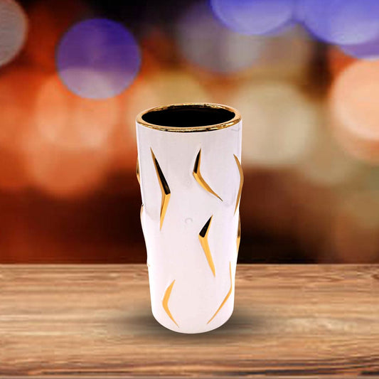 Matte white and gold floral vase (Medium)