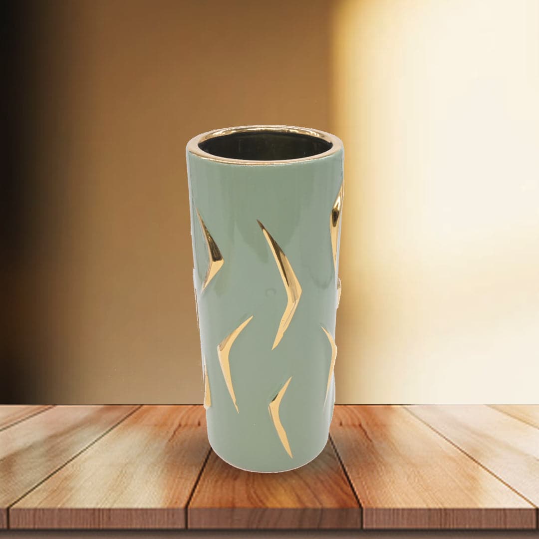 Matte green and gold floral vase (large)