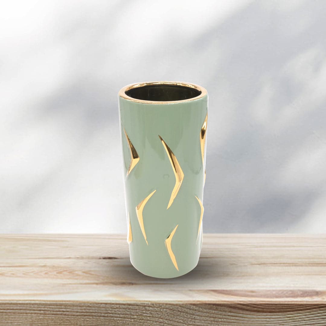 Matte green and gold floral vase (Small)