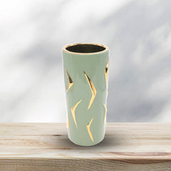 Matte green and gold floral vase (Small)