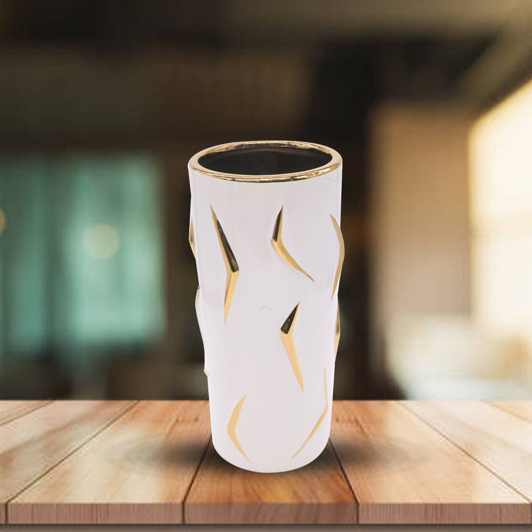 Matte white and gold floral vase (Large)