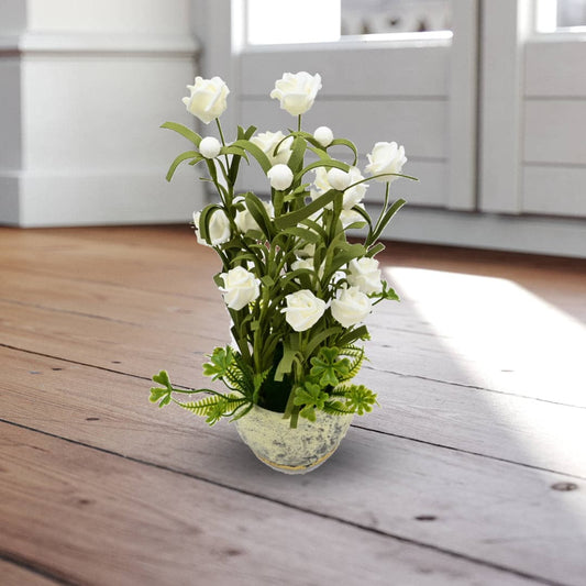 Round Pot Planter with White flowers