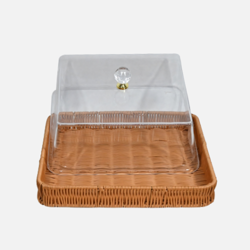 Rattan Cake Tray With Clear Acrylic Cover