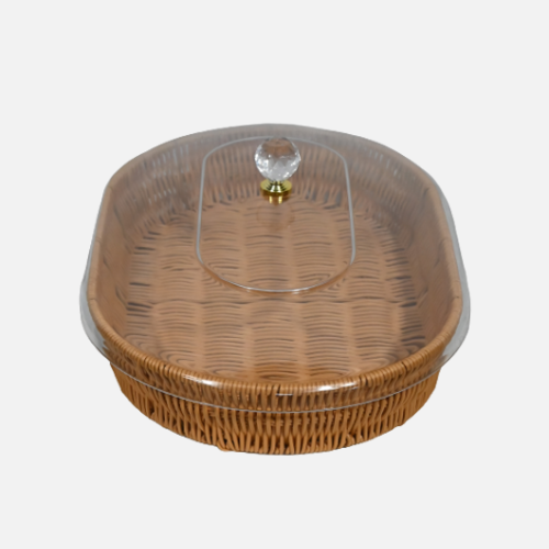 Rattan Cake Tray With Clear Acrylic Lid
