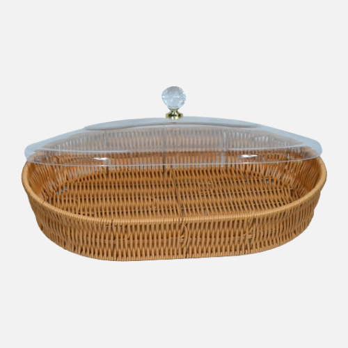 Rattan Cake Tray With Clear Acrylic Lid