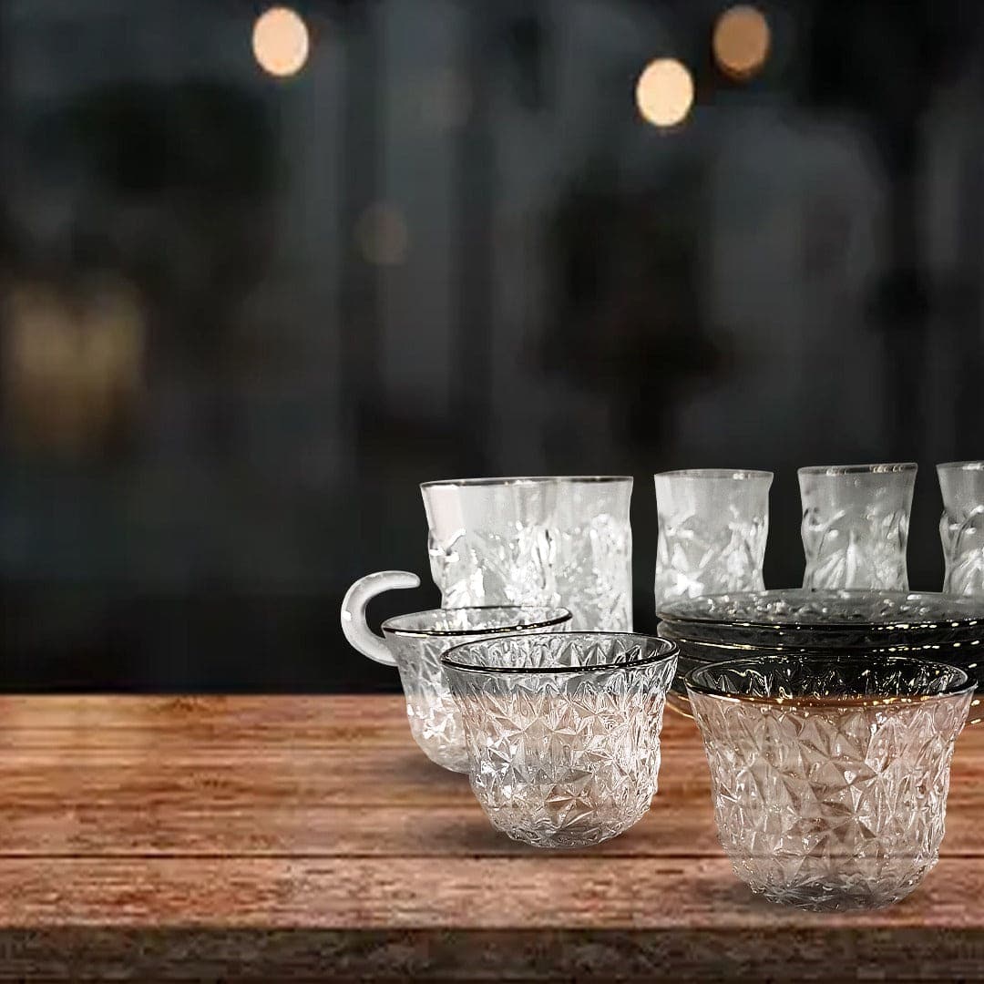 Transparent Tea Cup Set With Gold Rim
