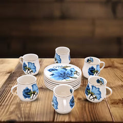 Elegant Blue Floral Cup and Saucer Set