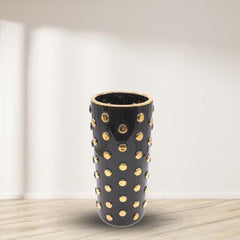 Matte black and gold floral vase