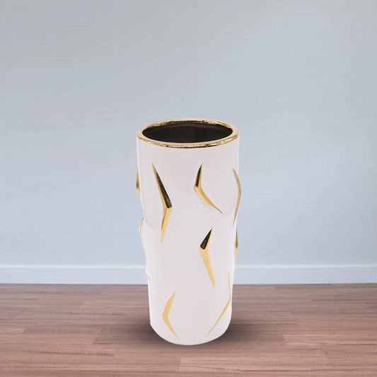 Matte white and gold floral vase (Small)