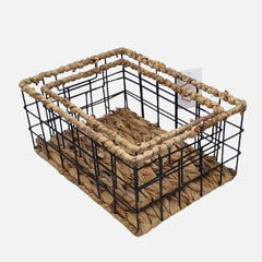 Bamboo And Wire Rectangle Storage Basket