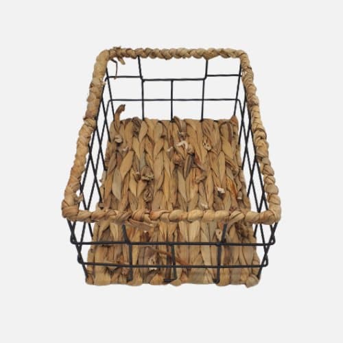 Bamboo And Wire Rectangle Storage Basket