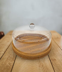 Multifunctional Rattan Cake Box With Clear Acrylic Lid