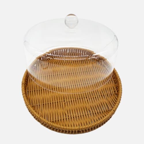 Multifunctional Rattan Cake Box With Clear Acrylic Lid
