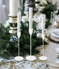 Stemmed Candle Holder For Taper Candle Decoration White (Set Of 3)