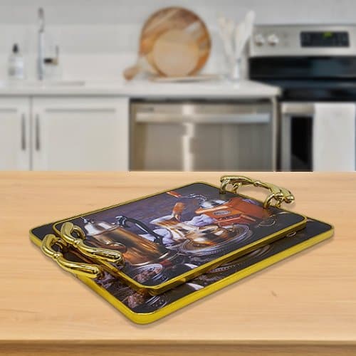 Rectangular Serving Tray With Golden Handles