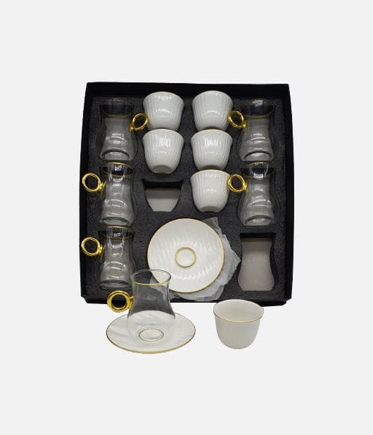 Tea Cups Set With Saucer Transparent Golden Handle 6 Pieces