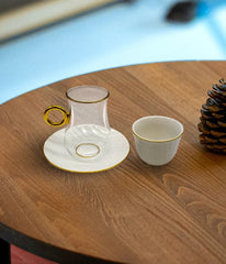 Tea Cups Set With Saucer Transparent Golden Handle 6 Pieces
