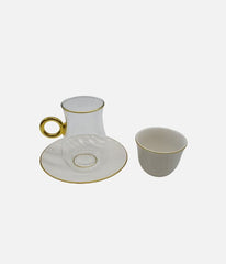 Tea Cups Set With Saucer Transparent Golden Handle 6 Pieces