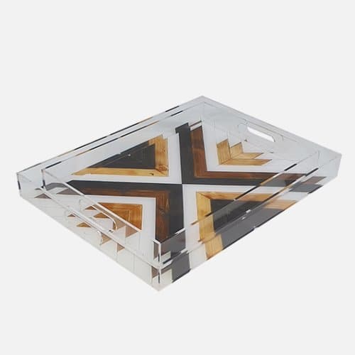 Arrow Design Painting Acrylic Serving Tray with Handles