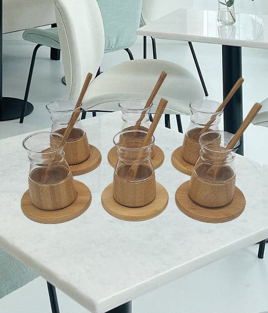 Glass Wood Transparent Kehwa Saucer 6pc Set