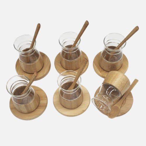 Glass Wood Transparent Kehwa Saucer 6pc Set