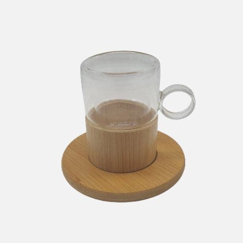 Transparent Tea Cup With Wood Saucer