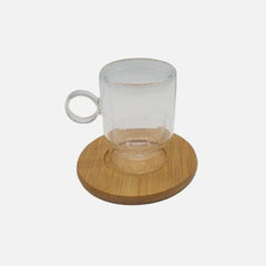 Transparent Round Cup Wood Saucer 6 pc Set
